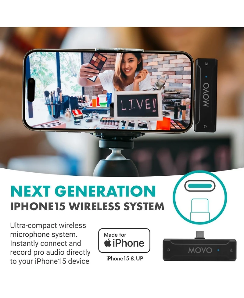 Movo Wmx-2-c Wireless Microphone for iPhone 15/16 with Charging Case (Usb-c)