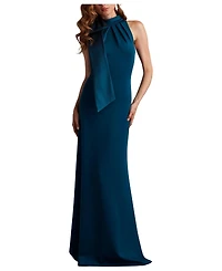 Tadashi Shoji Women's Sims Taffeta Shoulder Bow Halter Gown Hibiscus