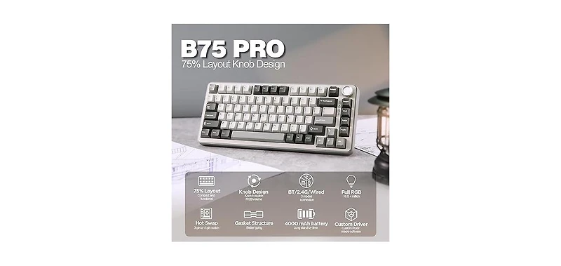 Lofree B75 Pro Wireless Mechanical Keyboard,75% Gaming Keyboard Gasket Hot Swap Custom Keyboard w/ Knob,Pre-lubed Switches Rgb,Bluetooth/Type-c/2.4G