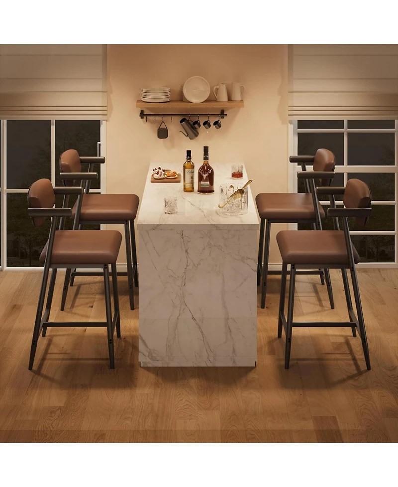 gaomon Bar Stools Set of 2, 26.5 in Upholstered Counter Height Bar Stools for 2 with Armrest, Wider Thickened Cushion, Bar Chairs with Backrest, Brown