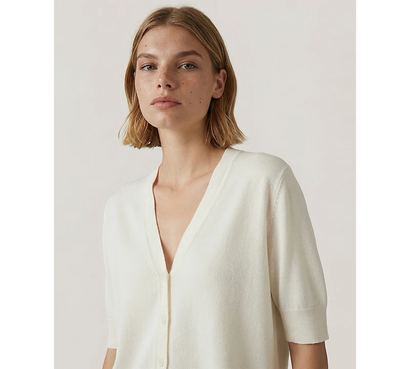 Naadam Women's Striped V-Neck Button-Front Cardigan