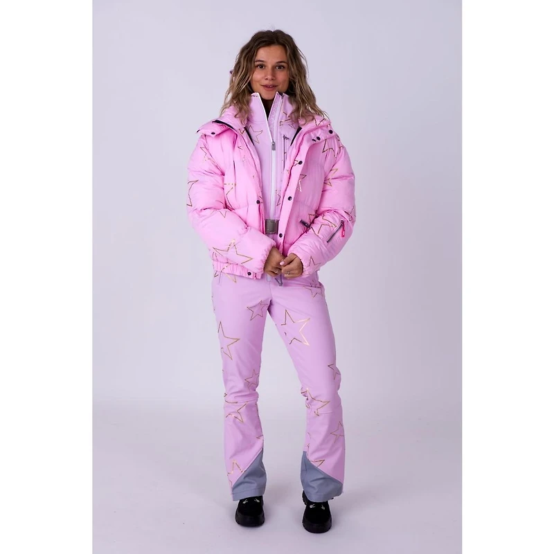Women's Pink with Stars Chic Puffer Jacket