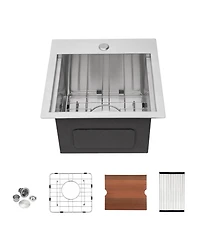 flynama 15x15x9-Inch Stainless Steel Drop-In Topmount Kitchen Sink Workstation Single Bowl