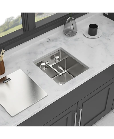 flynama 15x17x9inch Undermount Bar Sink with Folding Faucet Single Bowl 16 Gauge Stainless Steel