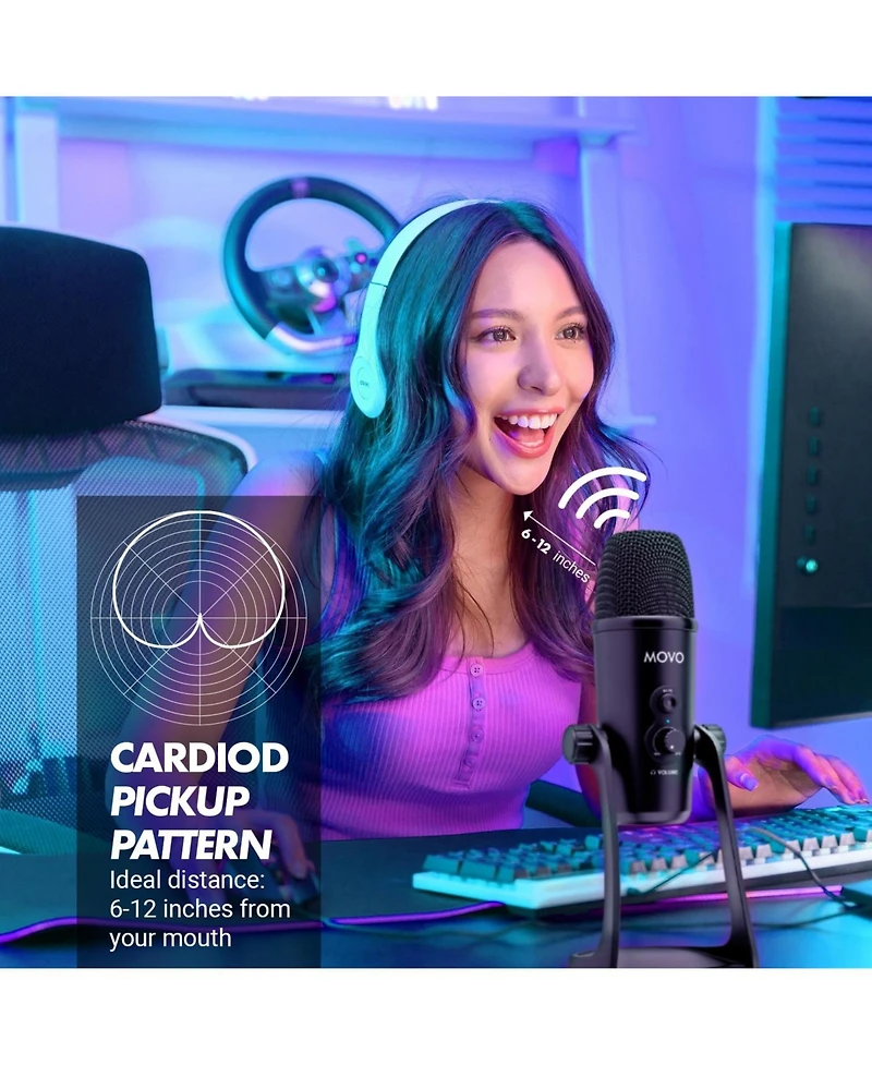Movo UM700 Desktop Studio Usb Microphone with Stereo, Cardioid, Omnidirectional, and Bi-Directional Polar Patterns
