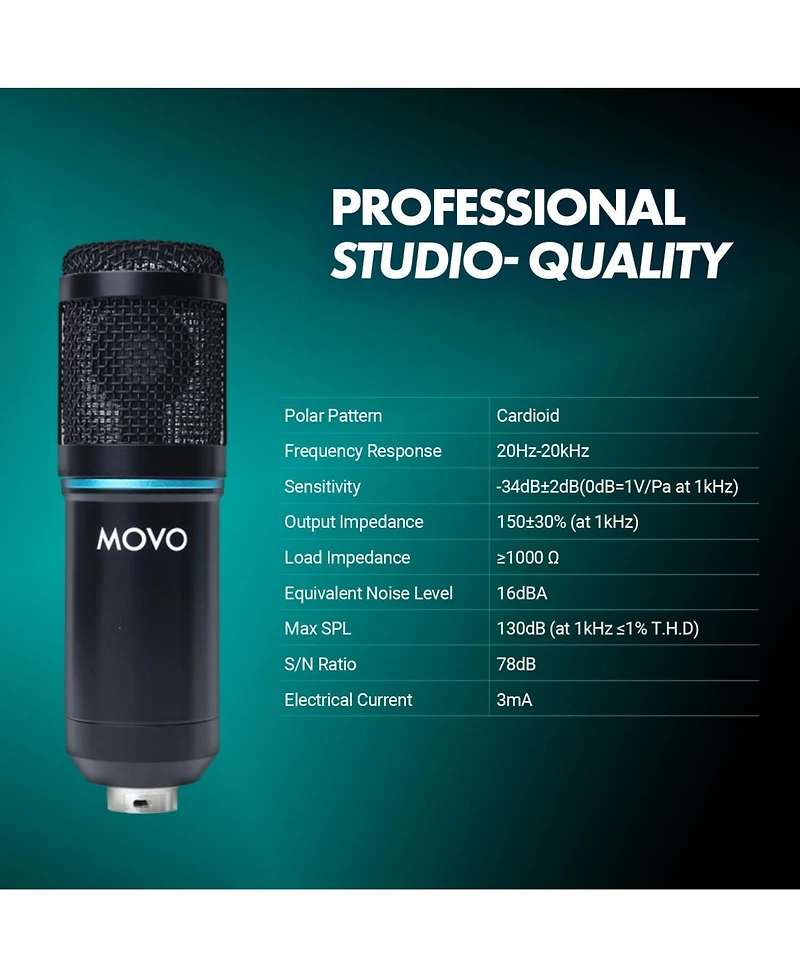 Movo PodPak Podcast Equipment Bundle with Microphone, Boom Arm, and Pop Filter