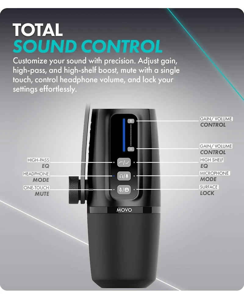 Movo UM6 Dynamic Podcast Microphone with Built-in GainCast Preamp
