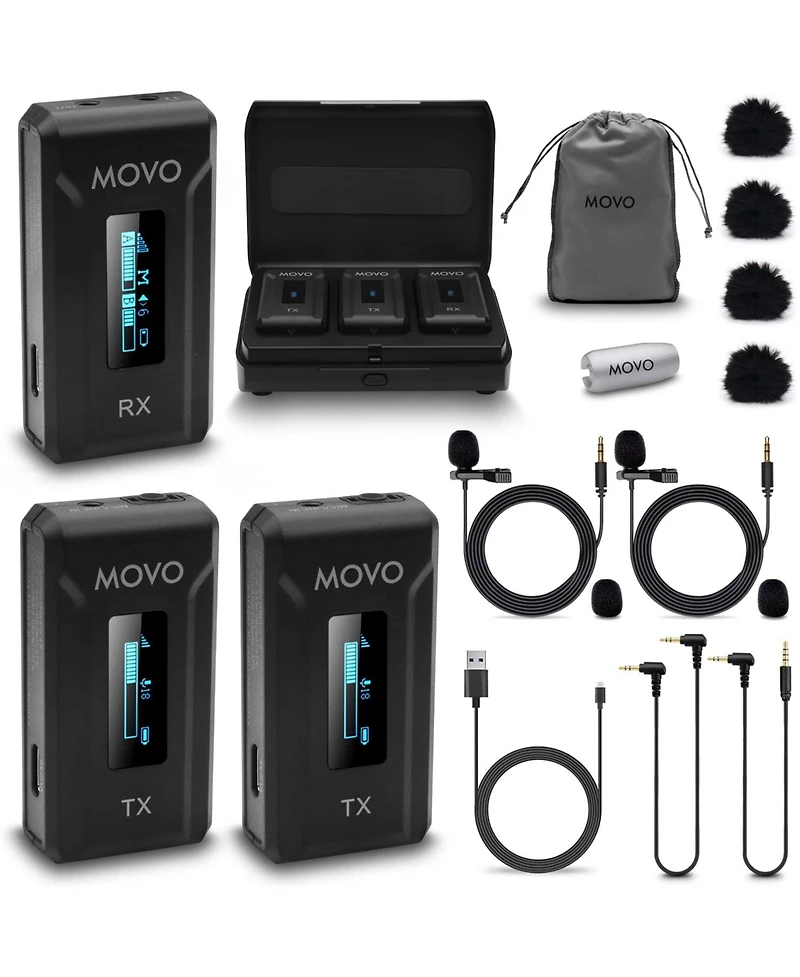 Movo Wmx-2-duo Dual Wireless Lavalier Microphone System with Charging Case for Cameras