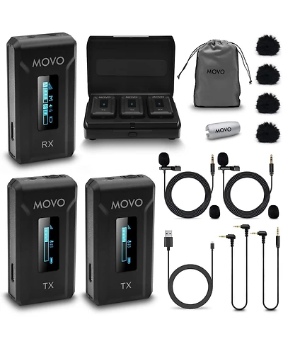 Movo Wmx-2-duo Dual Wireless Lavalier Microphone System with Charging Case for Cameras