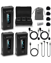 Movo Wmx-2-duo Dual Wireless Lavalier Microphone System with Charging Case for Cameras
