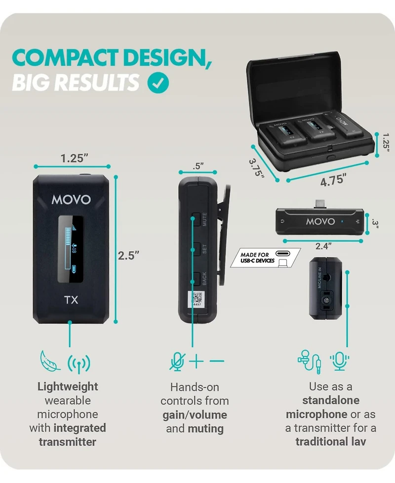 Movo Wmx-2-c Duo Wireless Microphone System for Usb-c