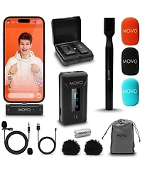 Movo Wmx-2-l Wireless Lavalier Microphone for iPhone/Lightning Devices with Wmx-hm Handheld Adapter