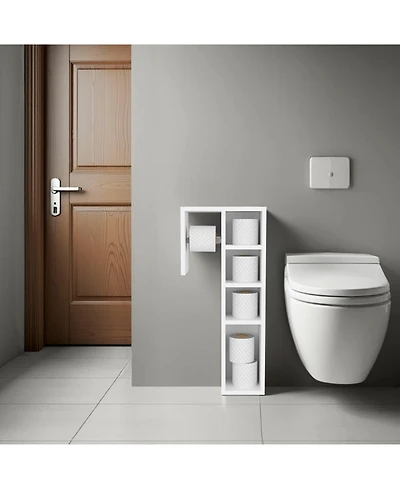 Fm Furniture Ranch, Toilet Paper Holder with 3 Open Shelves, Compact Bathroom Organizer,White