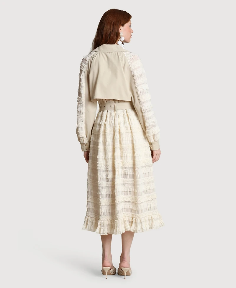 Avec Les Filles Women's Spread Collar Tulle Trench Coat