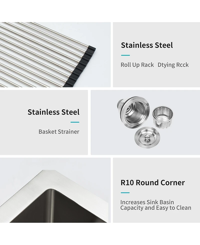 flynama 23x18x9inch Undermount Kitchen Sink Single Bowl Stainless Steel 16 Gauge Deep Basin