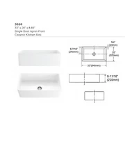 Flynama White Ceramic Farmhouse Kitchen Sink, Single Basin, Apron Front, Heat & Stain Resistant with Basket Strainer, 33" x 20" x 10"