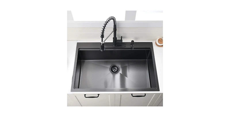 flynama 33x22inch Gunmetal Black Workstation Kitchen Sink Drop In Stainless Steel 16 Gauge