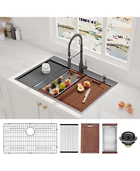 flynama 33x22inch Gunmetal Black Workstation Kitchen Sink Drop In Stainless Steel 16 Gauge
