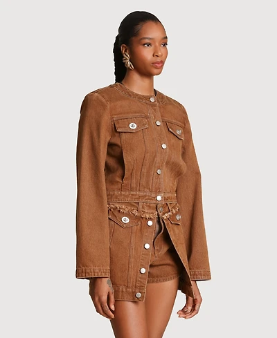 Avec Les Filles Women's Crop Trucker Crewneck Jacket