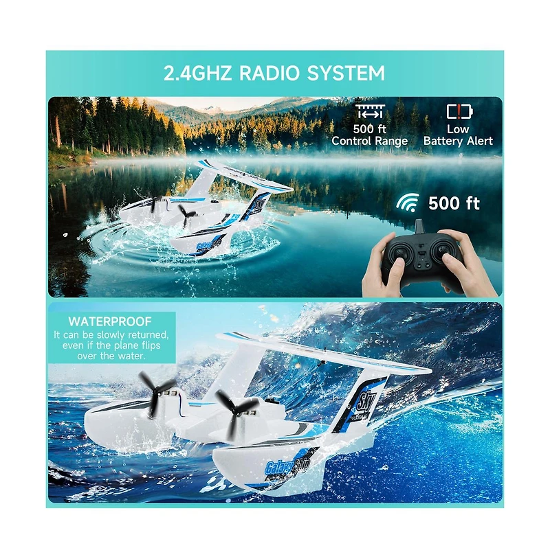 Bruce & Shark 3-in-1 Water Land Air Rc Plane, 2.4G 3-Channel with 2 Batteries 20 Min Flight