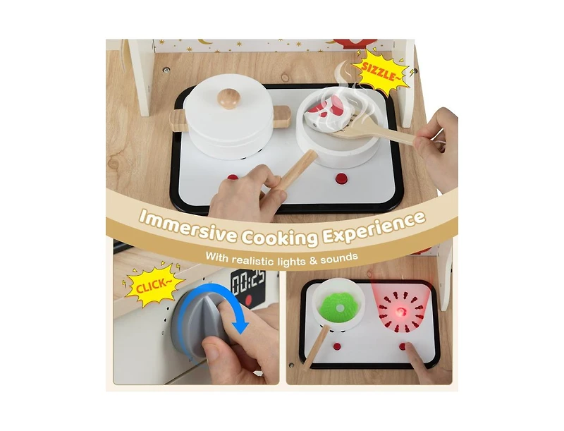 Slickblue Wooden Toy Kitchen for Kids with Functional Faucet and Sink