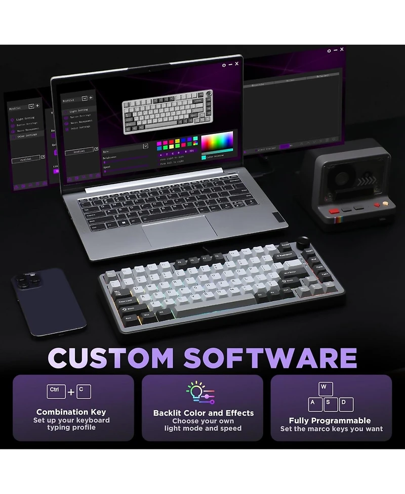 Lofree B75 Mechanical Keyboard,75% Layout with Knob,Hot Swappable Rgb Backlit Gasket Mounted,Creamy Typing,Double-Shot Pbt Keycaps,Cherry Profile