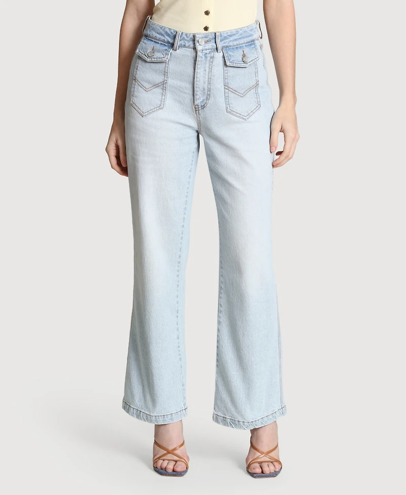 Avec Les Filles Women's Flare Leg Patch Pocket Jeans