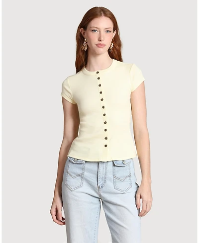 Avec Les Filles Women's Button-Front Crewneck Top
