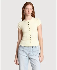 Avec Les Filles Women's Button-Front Crewneck Top