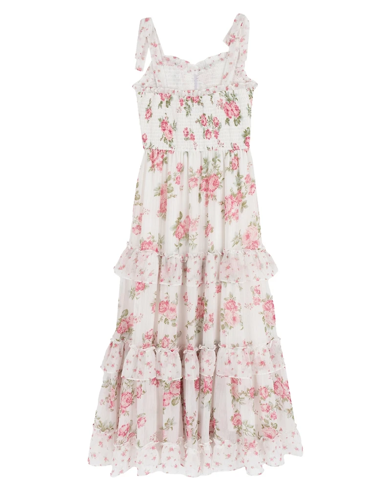 Rare Editions Girls' 7-16 Floral Chiffon Smocked Ruffle Dress