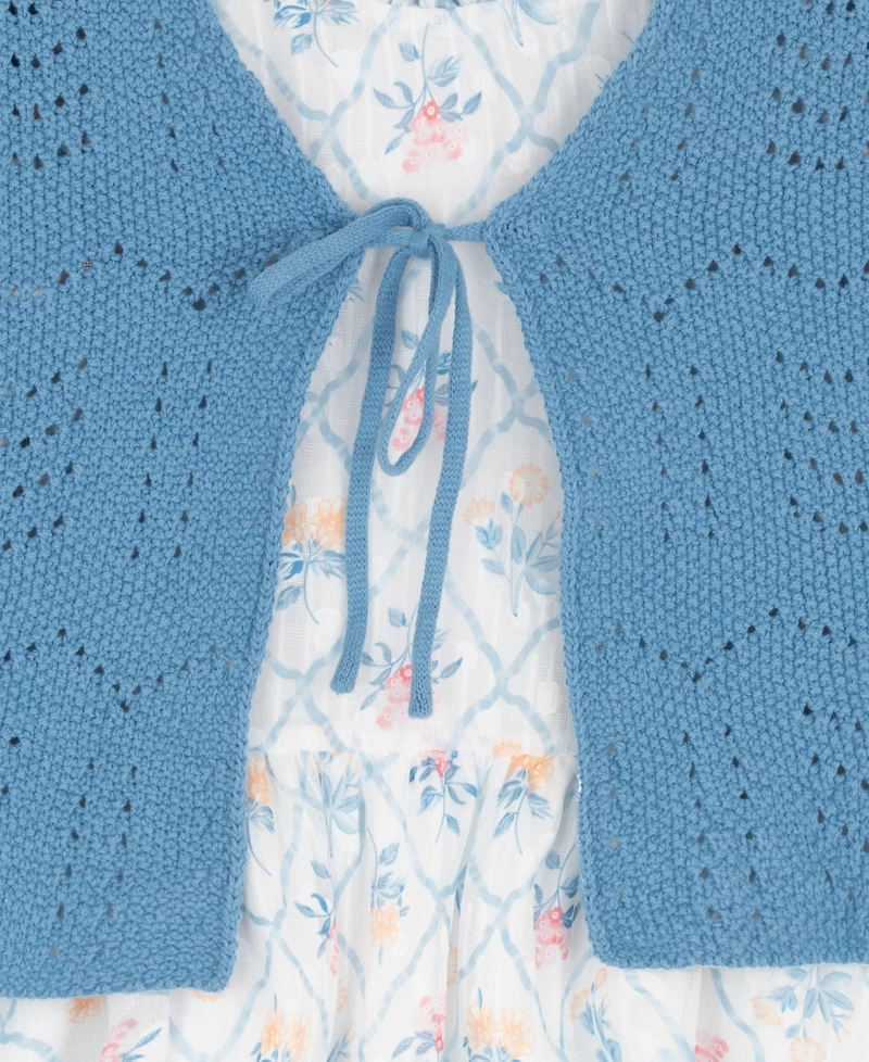 Rare Editions Girls' 7-16 Short-Sleeve Cardigan and Dress, 2-Piece Set