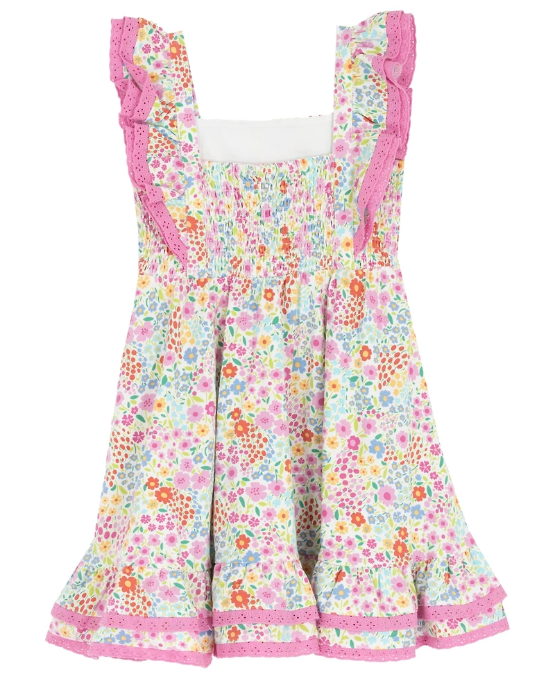 Rare Editions Girls' 2T-6X Knit Print Square Neck Dress