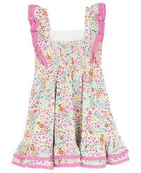 Rare Editions Girls' 2T-6X Knit Print Square Neck Dress