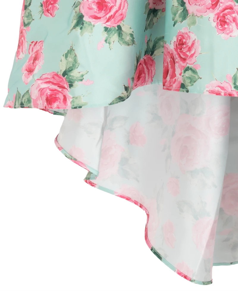 Rare Editions Girls' 7-16 Floral Mikado Hi-Lo Bow Dress