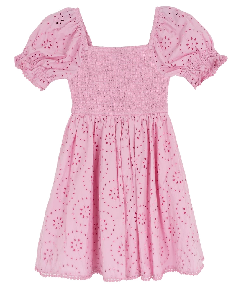 Rare Editions Girls' 7-16 Smocked Eyelet Square Neck Dress