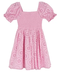 Rare Editions Girls' 7-16 Smocked Eyelet Square Neck Dress