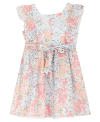 Rare Editions Girls' 2T-6X Printed Eyelet Square Neck Ruffle Dress