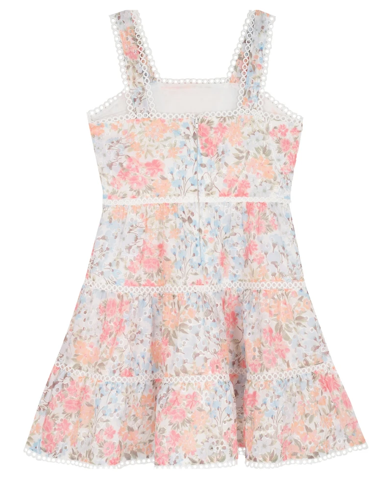 Rare Editions Girls' 7-16 Floral Eyelet Trimmed Square Neck Dress