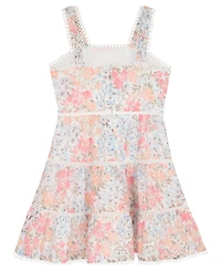 Rare Editions Girls' 7-16 Floral Eyelet Trimmed Square Neck Dress