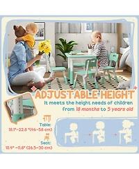 Jujabu Kids Table and Chair Set Height Adjustable 5 Piece Toddler Table Set with Storage Box Easy Clean Activity Table with 4 Chairs for 18M 5Y Green