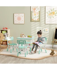 Jujabu Kids Table and Chair Set Height Adjustable 5 Piece Toddler Table Set with Storage Box Easy Clean Activity Table with 4 Chairs for 18M 5Y Green