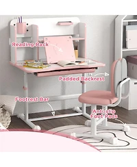 Jujabu Kids Desk and Chair Set Height Adjustable Study Desk with Tilt Desktop Storage Drawer Reading Rack for Writing Reading Drawing Pink