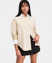 Bar Iii Women's Contrast-Collar Striped Shirt, Macy's Exclusive