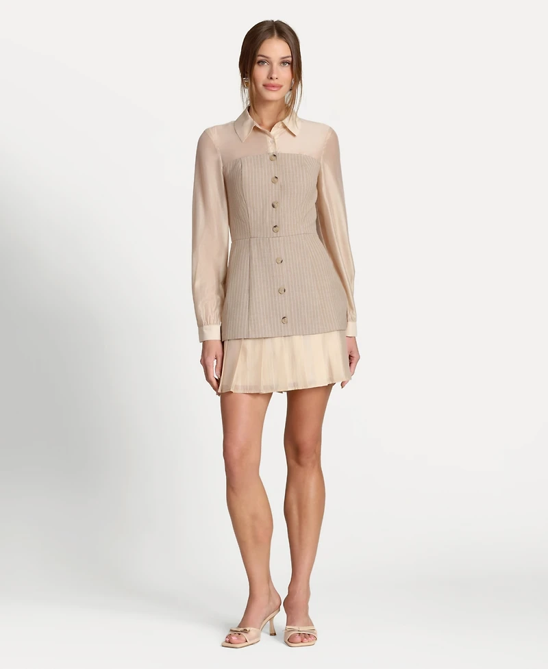 Avec Les Filles Women's Twofer Collared Neck Short Dress