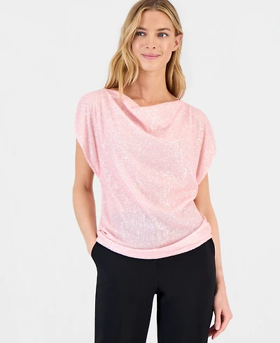 Anne Klein Women's Sequin Embellished Cowlneck Blouse