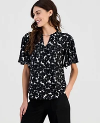 Anne Klein Women's Cutout-Neck Flutter-Sleeve Top