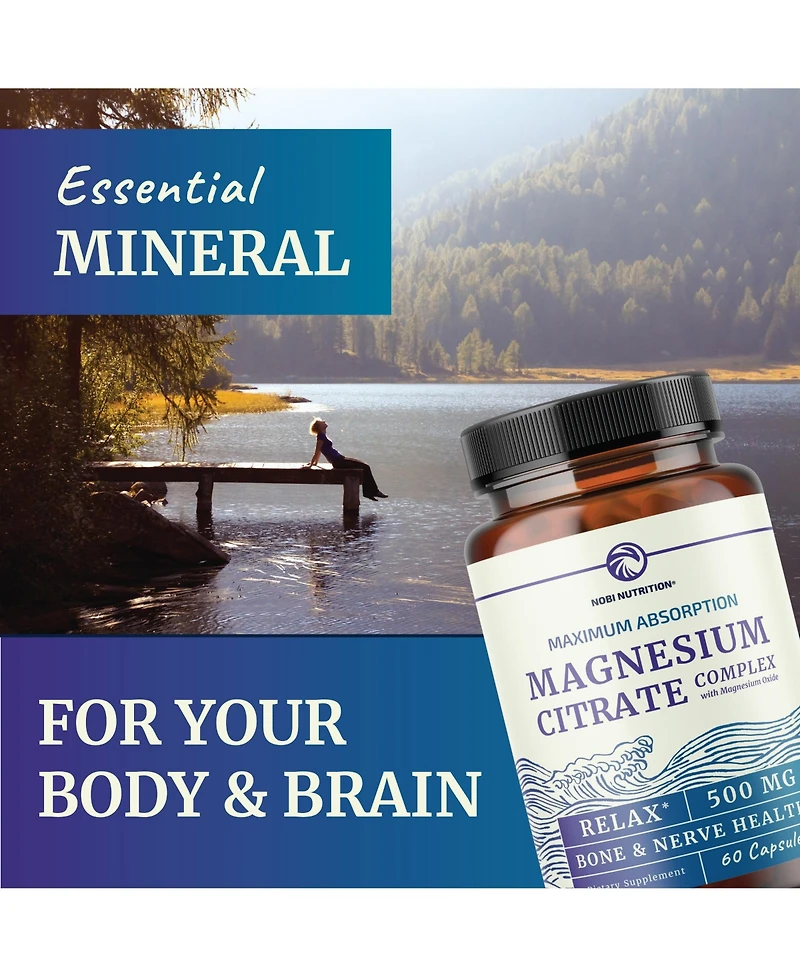 Nobi Nutrition Magnesium Complex Capsules, Magnesium Oxide, Magnesium Citrate, Nobi Nutrition, 60ct