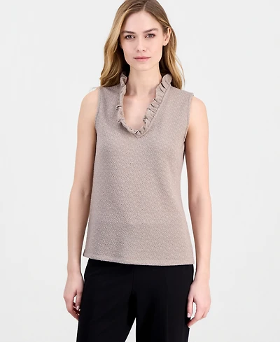 Anne Klein Women's Sleeveless Ruffled-Neck Top