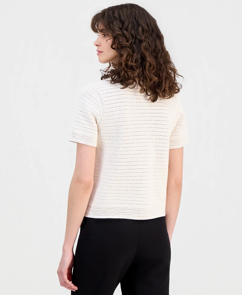 Anne Klein Women's Cotton Open-Knit Button-Front Cardigan