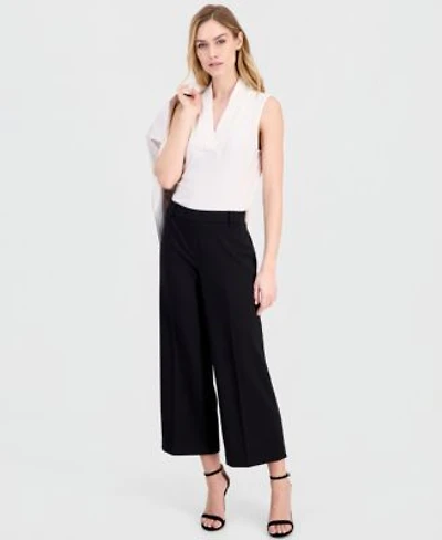 Anne Klein Womens Wide Leg Cropped Pull On Pants